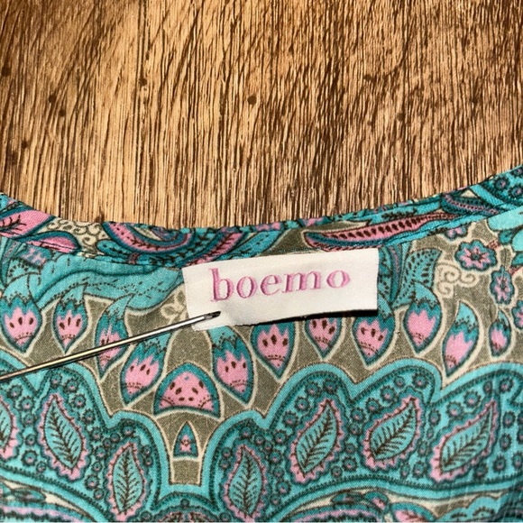 Anthropologie Boemo Maxi Dress M Teal Paisley Tiered Boho CottageTassles - Picture 4 of 10